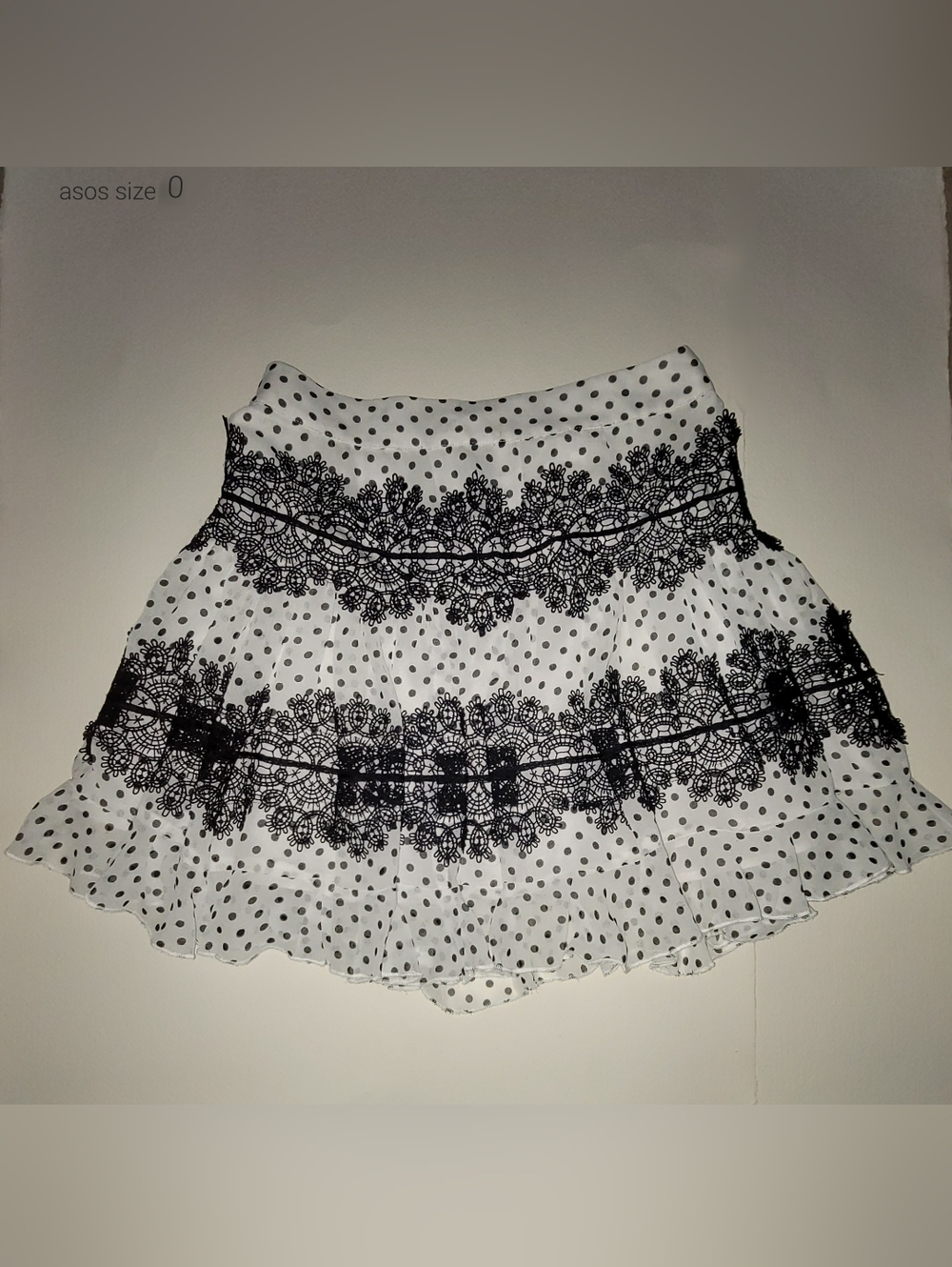 ASOS White Polka Dot Mini Skirt with Black Lace - Picture 3 of 5